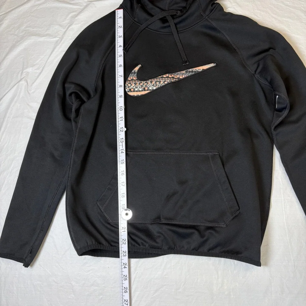 Nike‎ Therma-FIT Hoodie Youth Small Black Pullover Patterned Swoosh Sportswear